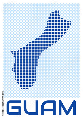 Guam dot map. Dotted shape of the country. Guam boundary dots with title. Vector illustration.