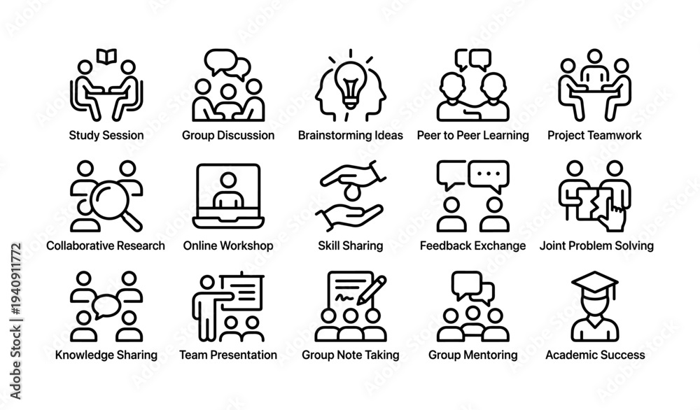 Fototapeta premium Collaborative learning and teamwork icons for education and skill development