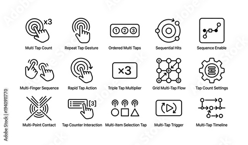 Icon set for multi-touch gestures and tap interaction features