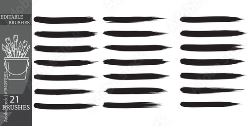 Set of 21 editable paint brushes vector