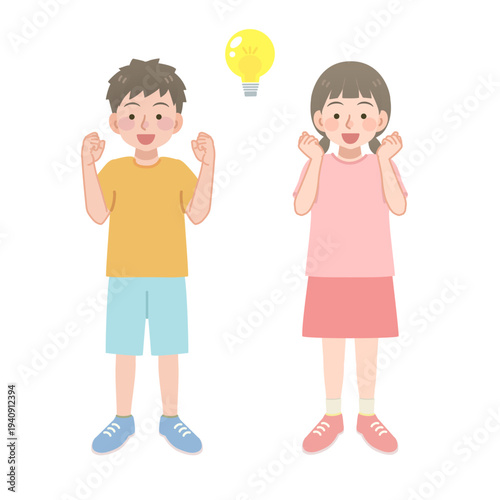 思いつく男の子と女の子のイラスト