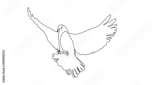 Flying Dove of Peace , continuous line art ,  vector illustration