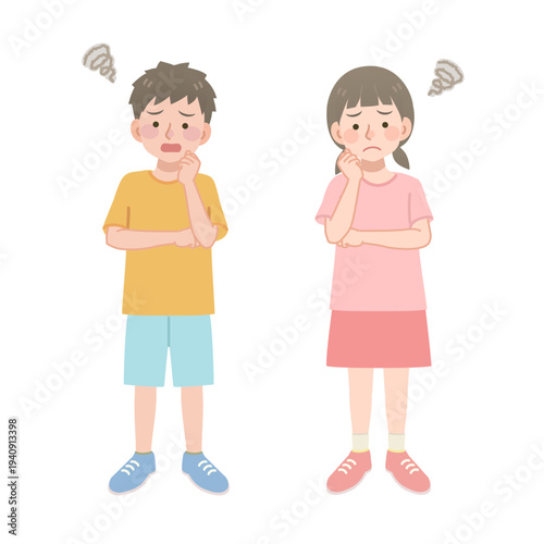 悩む男の子と女の子のイラスト