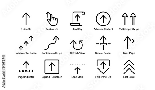 Set of arrow gesture icons for scroll, swipe, and navigation actions