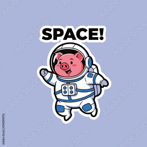 Cute pig astronaut in space suit character sticker for cosmos exploration