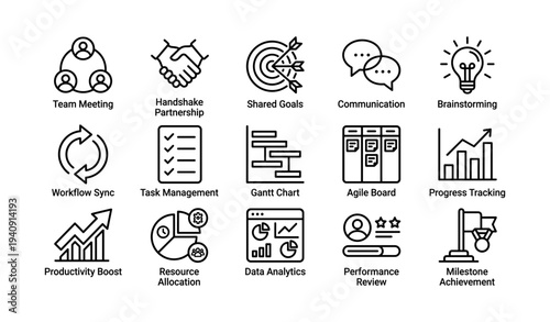 Teamwork icons for efficient collaboration and workflow management