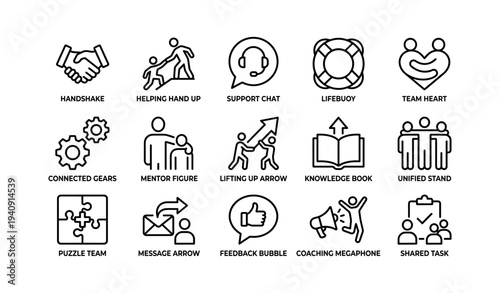Line icons of teamwork and support concepts