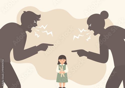 Parents Fighting. Child Suffering. Family Conflict Illustration. Domestic Dispute Impact.