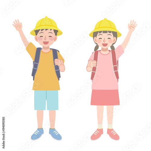 手を上げるランドセルを背負った小学生のイラスト