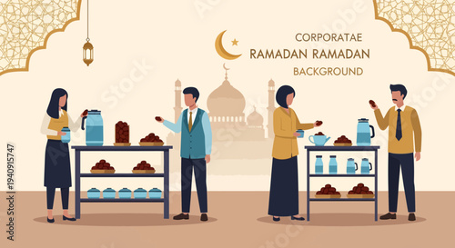 Elegant Ramadan Kareem background featuring crescent moon, glowing lanterns, and mosque silhouette with islamic geometric patterns, perfect for greeting cards, banners, and religious celebration desig