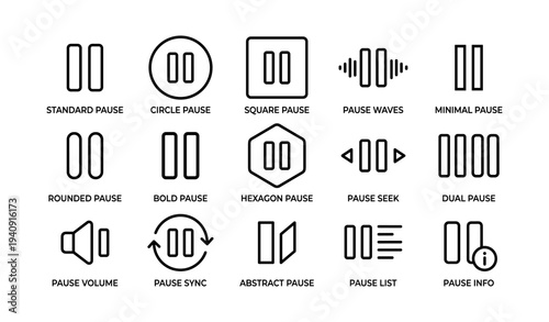 Pause button icon set with various designs and styles