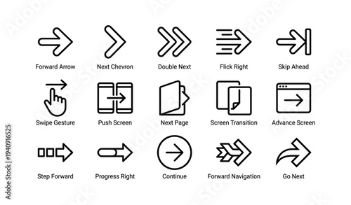 Arrow and navigation icons for interface design and user interaction
