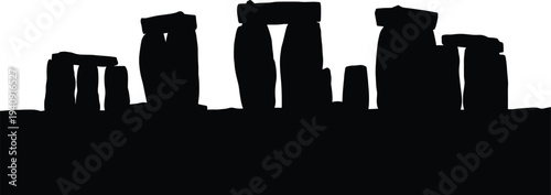 Stonehenge silhouettes landmark, ancient prehistoric stone circle monument isolated black historic architecture vector illustration landscape