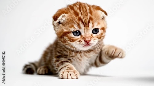 Adorable Scottish Fold Kitten with Blue Eyes and Orange Tabby Fur, Looking Curious