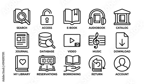 Library resources icons for digital access and management