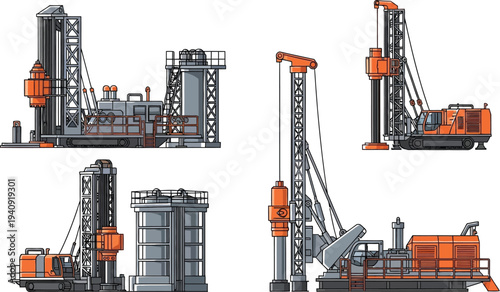 Oil and gas drilling rigs illustration