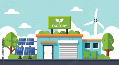 Modern eco friendly factory using renewable energy sources