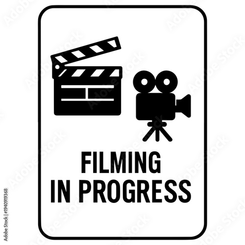Filming in progress signage icon with transparent background video production symbol
