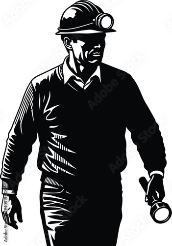 Miner walking with helmet lamp