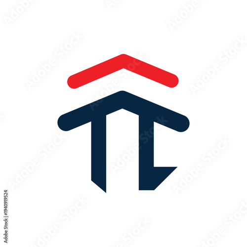 this is a modern logo of letter phi symbol in flat style in red and blue color on a white background