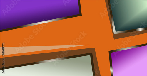 Abstract Geometric Background with Vibrant Orange Cross and Gradient Panels