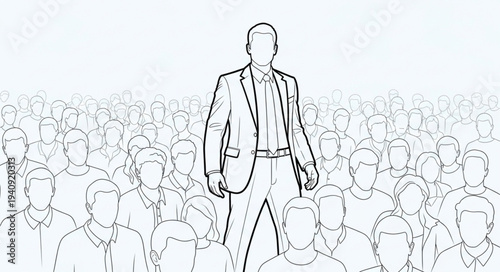 Man Standing Out From The Crowd Leadership Concept.