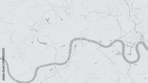 Minimalist Gray London City Map Featuring the River Thames and Urban Street Layout