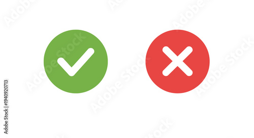 Acceptance and error symbols check mark and cross mark illustrations