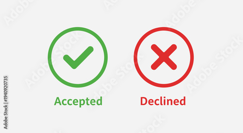 Accepted and declined icons green checkmark and red cross symbols