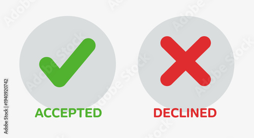 Accepted and declined icons green check mark and red x symbols