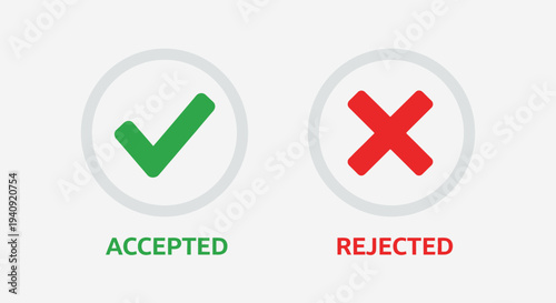 Accepted and rejected symbols with check mark and cross mark icons