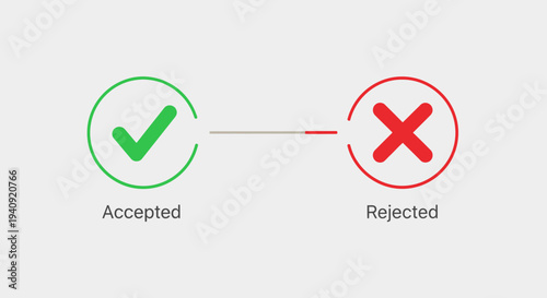 Accepted and rejected symbols with checkmark and crossmark on white background