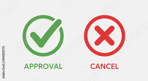Approval and cancel symbols green check and red cross isolated