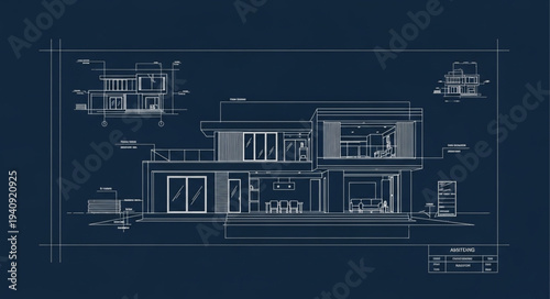 Modern Architectural Blueprint of a Luxury House Design.