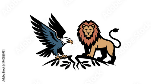Lion and Eagle illustration depicting strength and power.