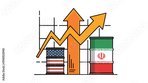 Oil barrels with country flag designs representing the business financial growth.