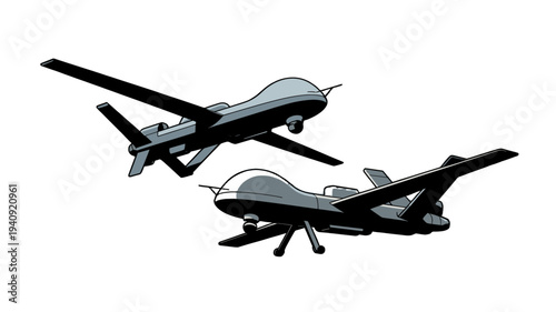 Two aerial drones soar gracefully through the sky.