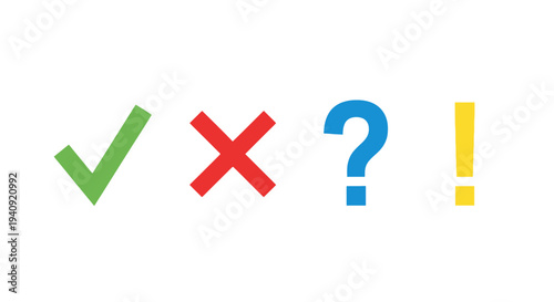 Colorful check mark cross question mark exclamation point symbols