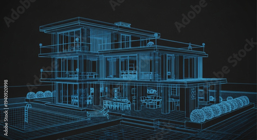 Modern architectural blueprint of a luxury house design.