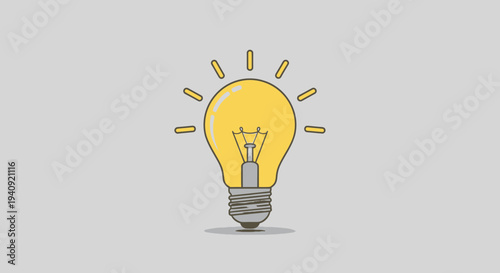 Glowing lightbulb illustration symbolizing idea and innovation on a gray backdrop