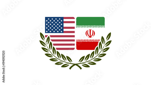 Flags of United States and Iran representing diplomacy, relationship, and peace.