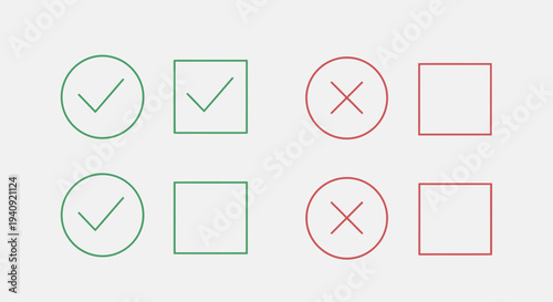 Graphic design elements check marks and crosses in circles and squares