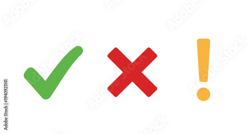 Graphic icons of check mark cross mark and exclamation point for choices