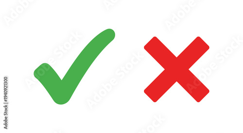Green check mark and red cross icons illustrating positive and negative symbols