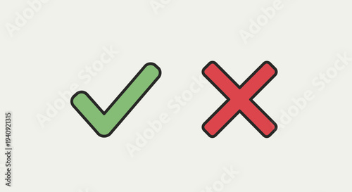 Green check mark and red cross icons on beige background