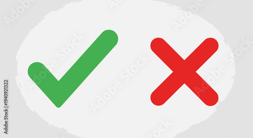 Green check mark and red cross icons on gray background for concepts
