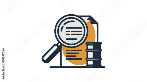 Illustration of document analysis, with a magnifying glass examining a barrel.