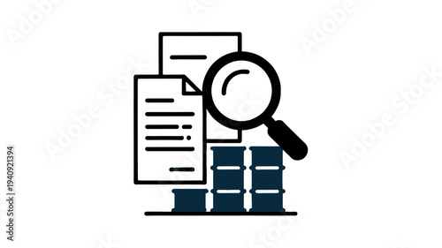 Data analysis and research concept with magnifying glass on documents and bar chart.