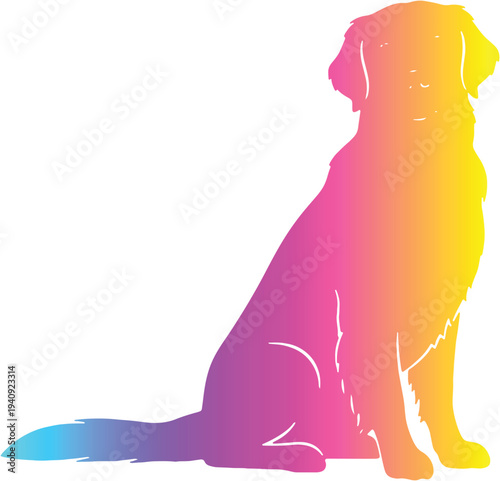 Golden Retriever Dog Vector Silhouette, Colorful Rainbow Gradient Pet Icon Design