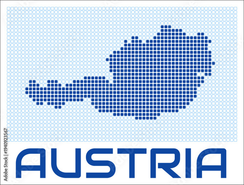 Austria dot map. Dotted shape of the country. Austria boundary dots with title. Vector illustration.